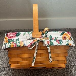 Longaberger Baskets Handwoven Dresden Ohio Floral Lined Cloth Liner Woven Handle
